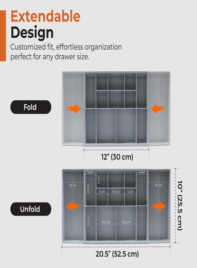 Dravina Expandable Kitchen Organizer Tray for Cutlery, Spices, Cosmetics & Stationery | Multipurpose Adjustable Drawer Organizer for Kitchen, Bedroom, Bathroom & Office Storage (Grey). - Image 3